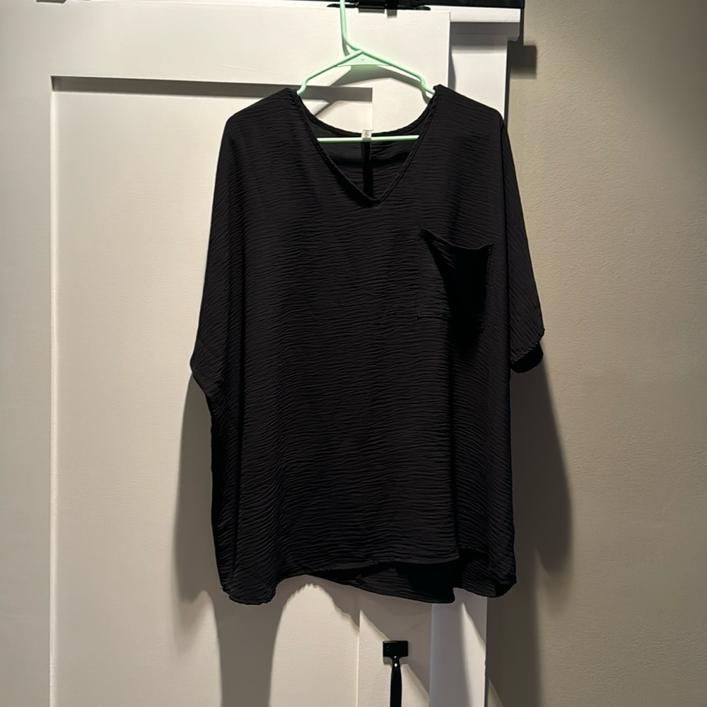 Zenana black short sleeve dolman gauze shirt